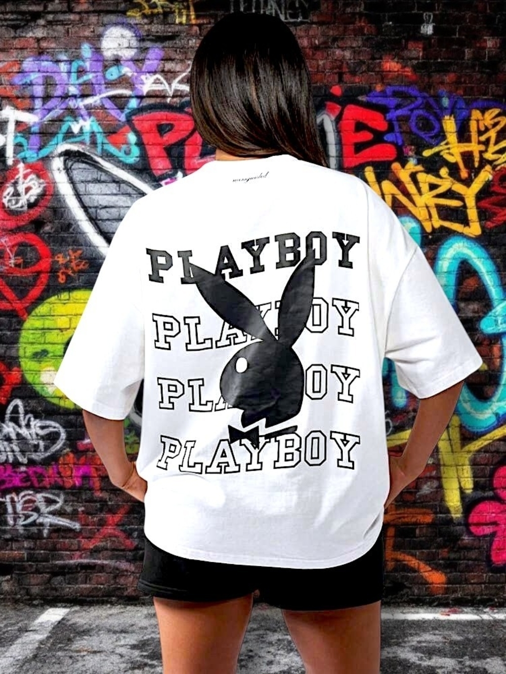MilSSGUIDED × PLAYBOY Oversized Graphics Women's White Logo Tee Size XL